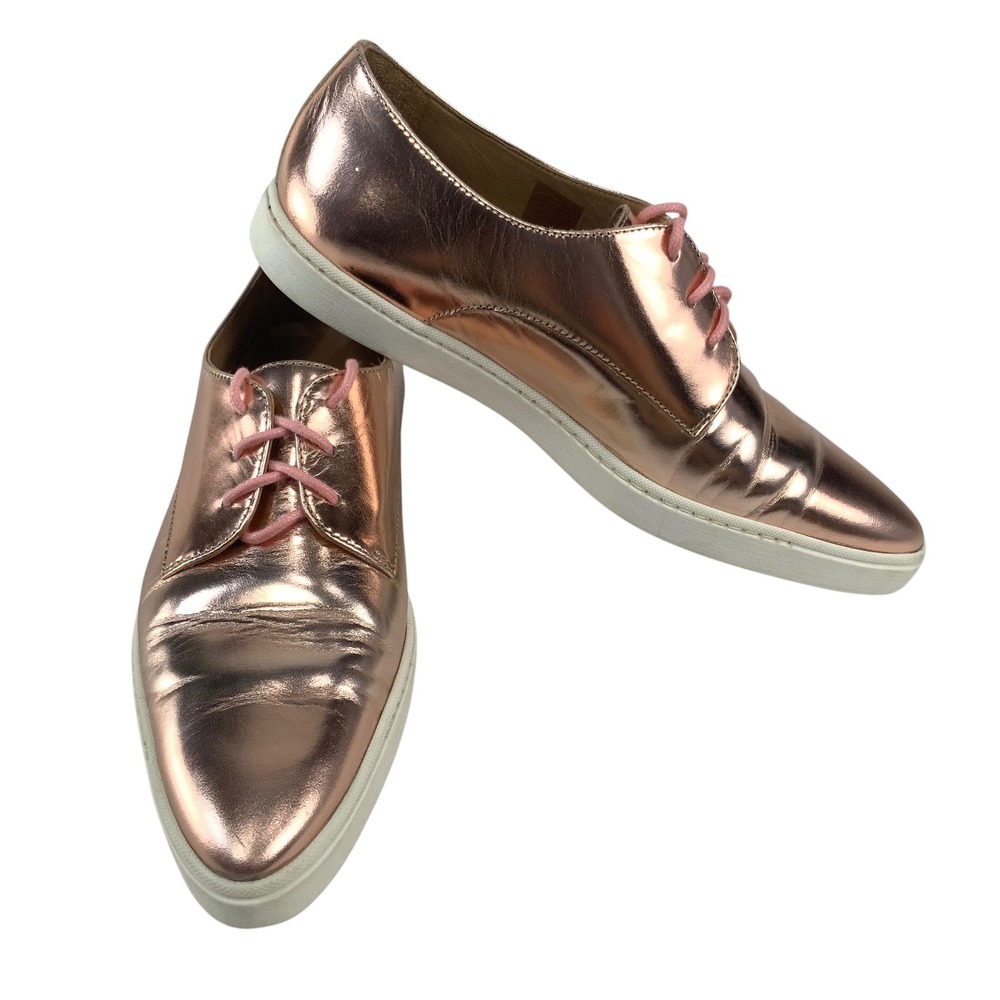 Swear Donna2 Rose Gold Metallic Oxford 39 Lace Up Pointed Toe Leather Sneaker